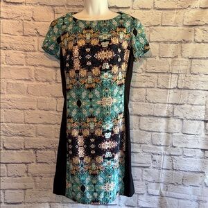 Xhilaration Teal and Black Floral Midi Dress Size Medium